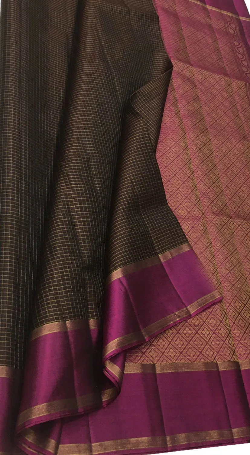 Exquisite Brown Kanjeevaram Pure Silk Saree Handloom