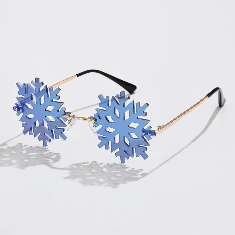 Fashion Cycling Snowflake Women Sun Glasses Rimless Sunglasses Clear White Eyewear Vintage Male Glasses Unique Christmas Shades