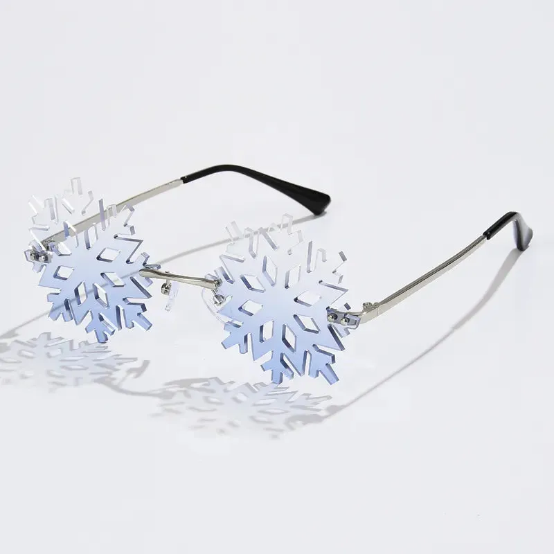 Fashion Cycling Snowflake Women Sun Glasses Rimless Sunglasses Clear White Eyewear Vintage Male Glasses Unique Christmas Shades