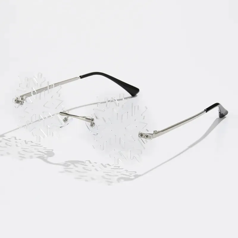 Fashion Cycling Snowflake Women Sun Glasses Rimless Sunglasses Clear White Eyewear Vintage Male Glasses Unique Christmas Shades