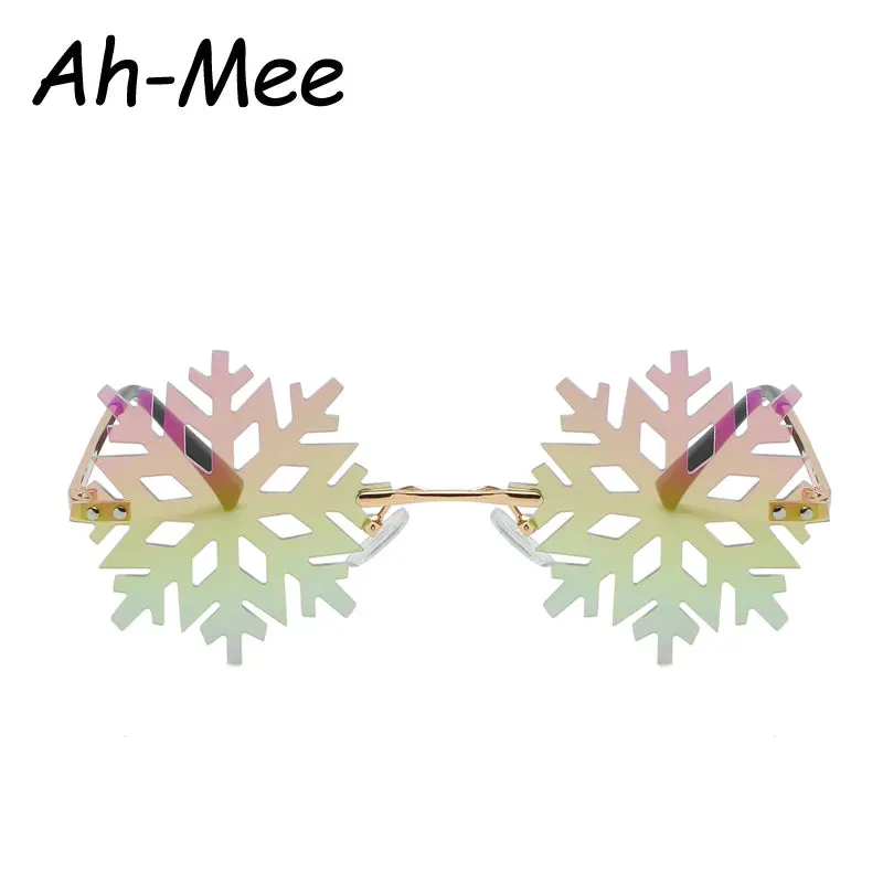 Fashion Cycling Snowflake Women Sun Glasses Rimless Sunglasses Clear White Eyewear Vintage Male Glasses Unique Christmas Shades