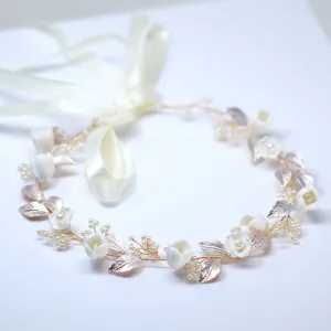 Faux Pearl Porcelain Ceramic White Flower Pearl Bridal Headband, Bridal Hair Vine, Delicate Headband, Hair accessories.