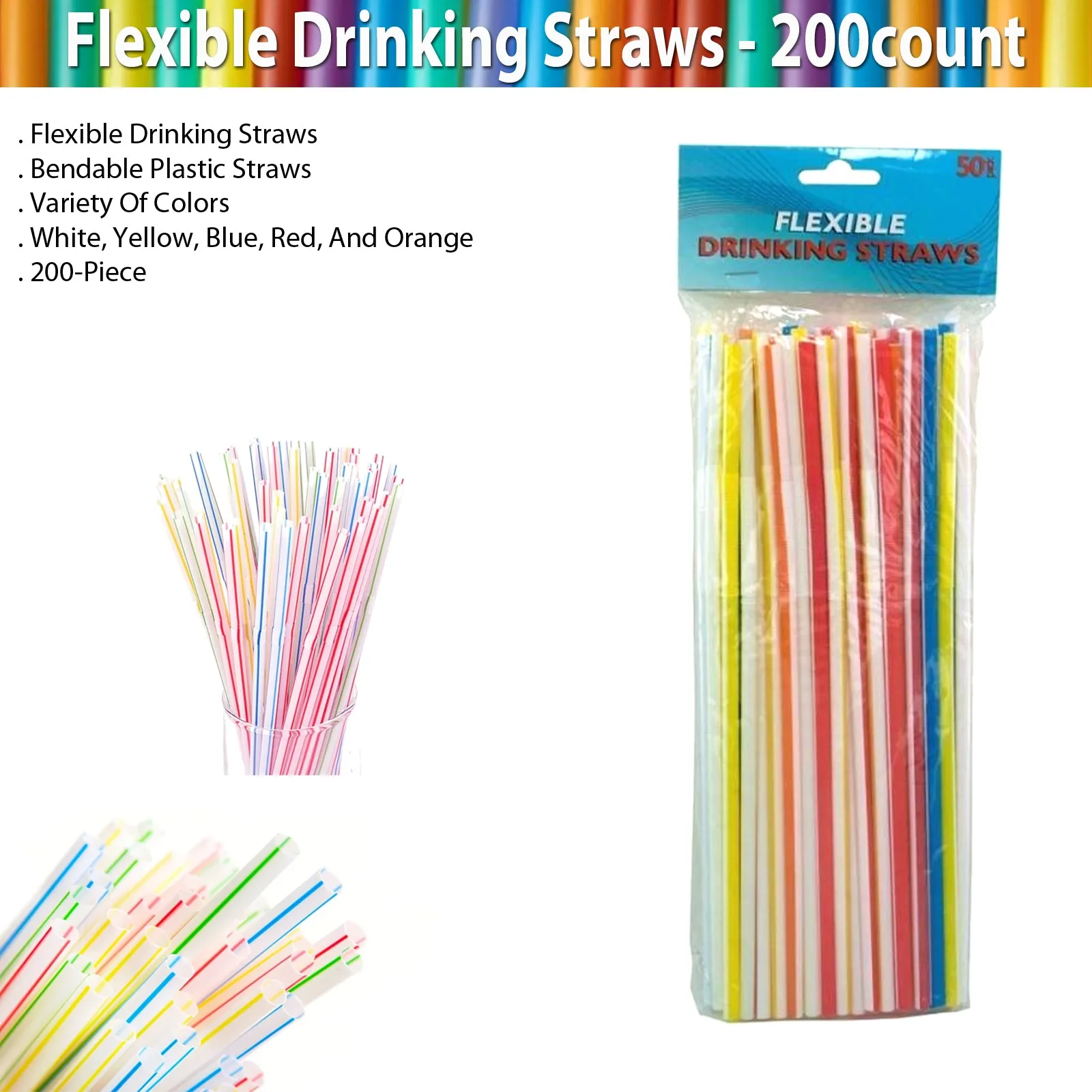 Flexible Drinking Straws - 200 count