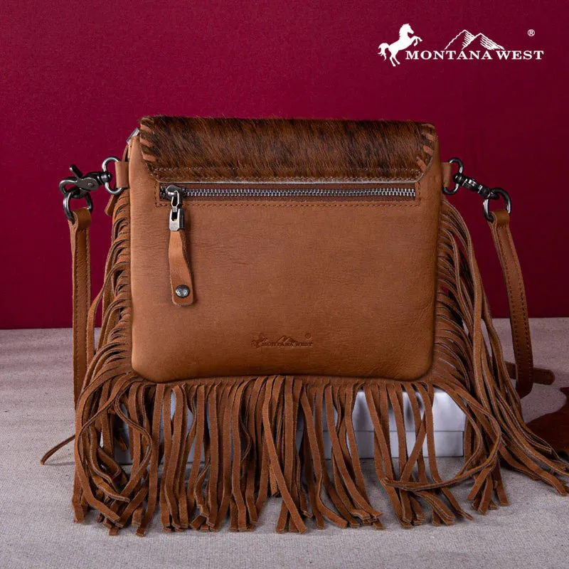 Genuine Leather Hair-On Cowhide Fringe Bohemian Crossbody