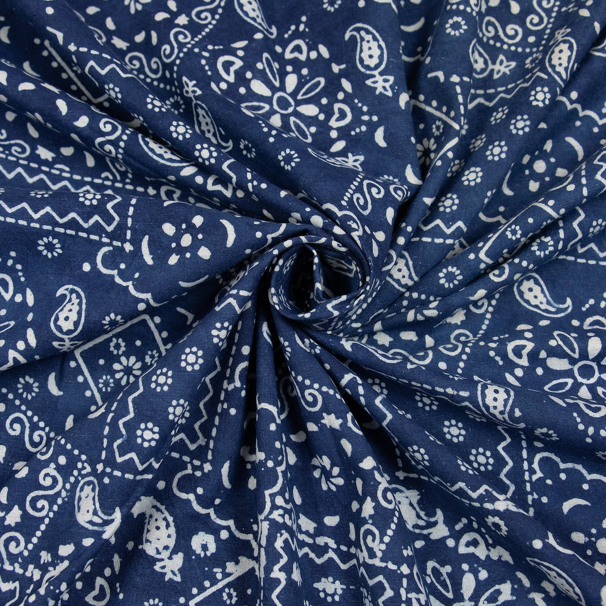 Geometrical Hand Block Printed Pure Cotton Indigo Fabric