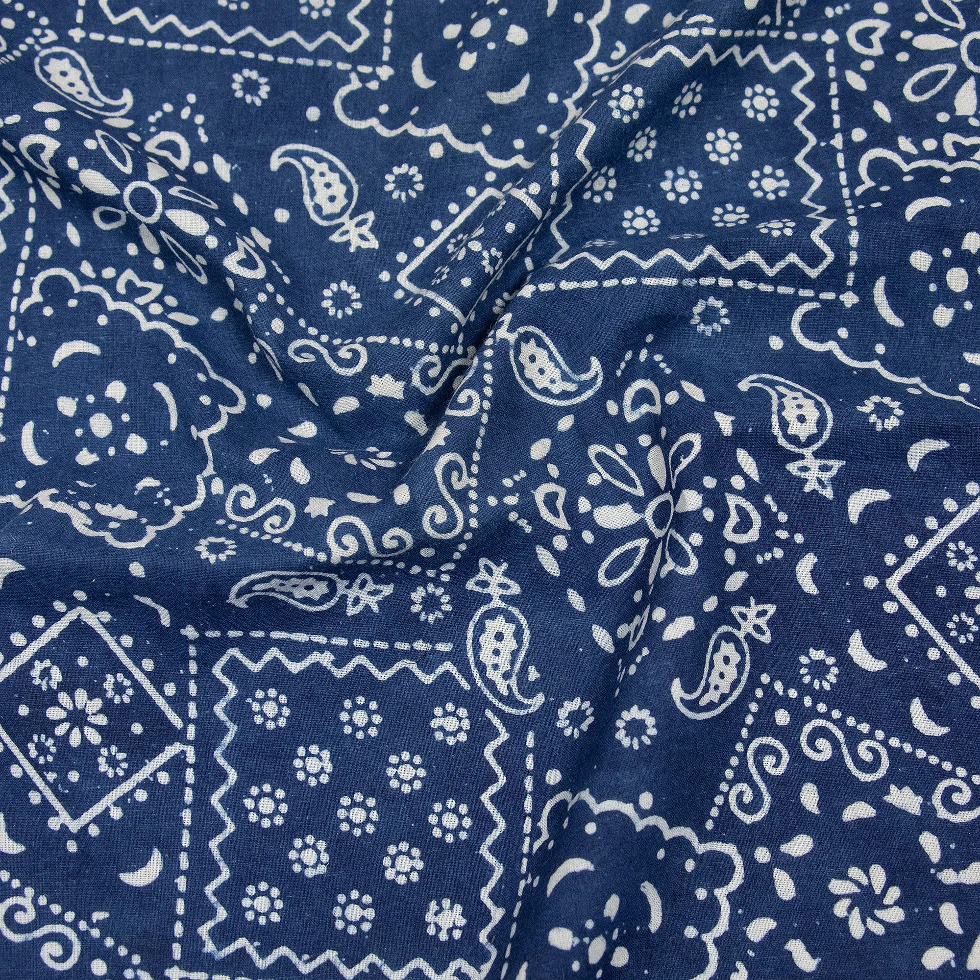 Geometrical Hand Block Printed Pure Cotton Indigo Fabric