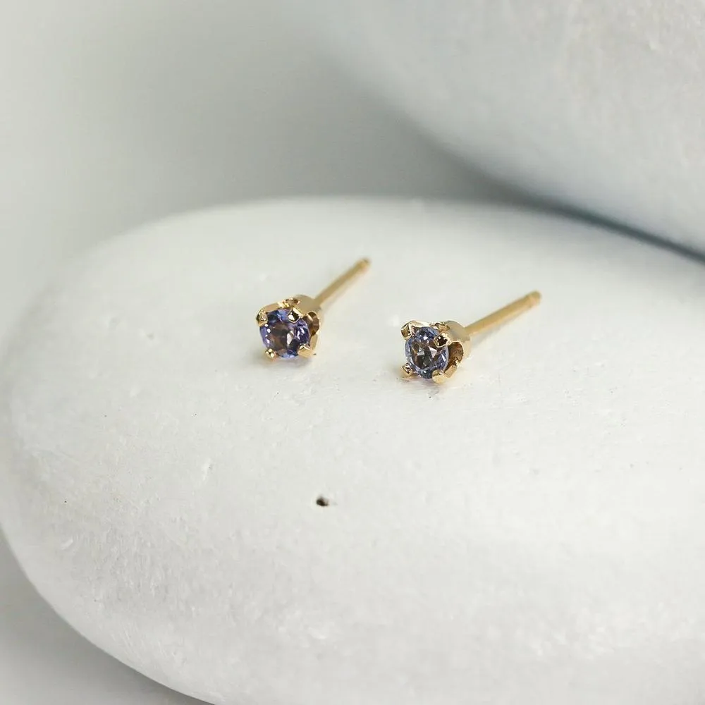 Gold Tanzanite Mini Stud Earrings