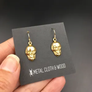 Gothic Handmade Brass & Gold Skull Dangle Earrings