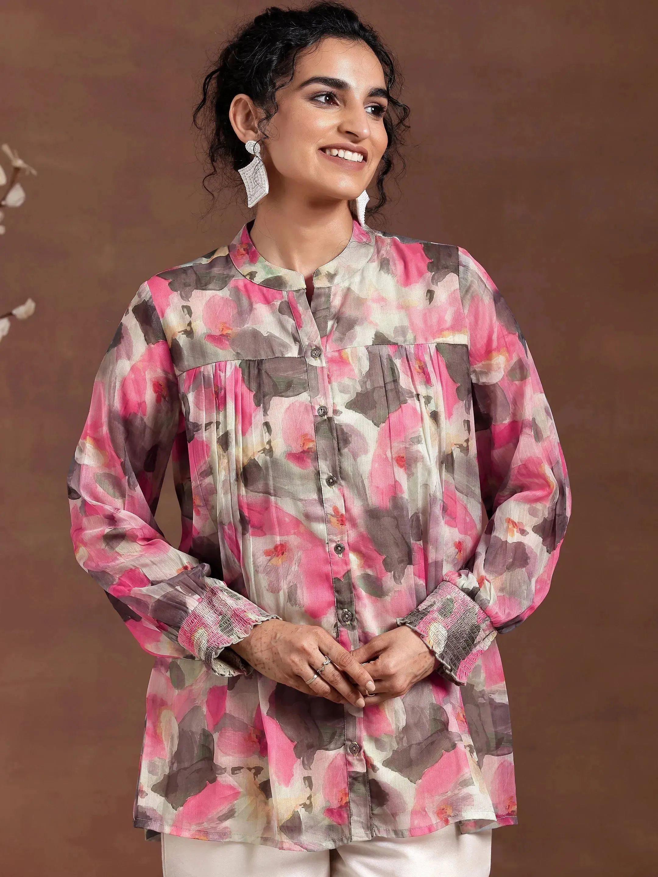 Green Printed Chiffon A-Line Kurti