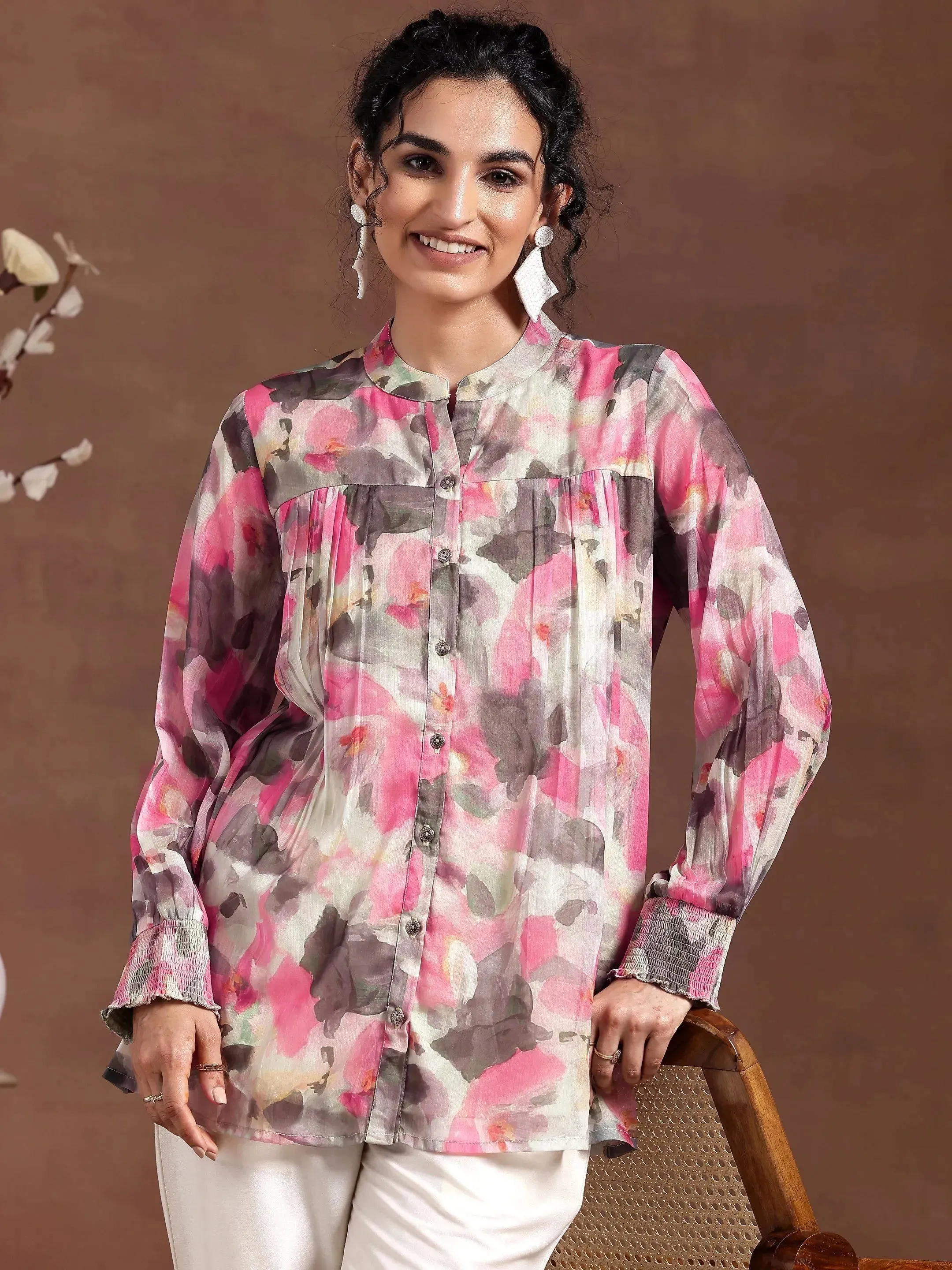 Green Printed Chiffon A-Line Kurti