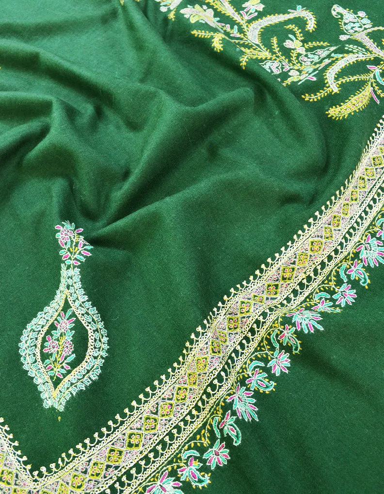 green tilla embroidery Pashmina shawl 8663