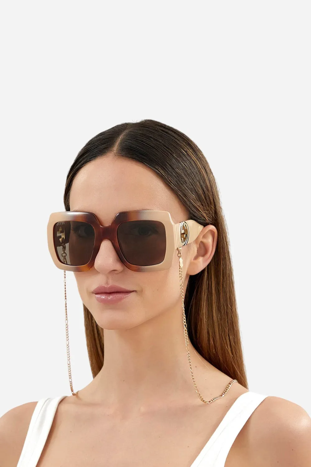 Gucci Havana/Ivory Chain Sunglasses - Gg1022s-003 54