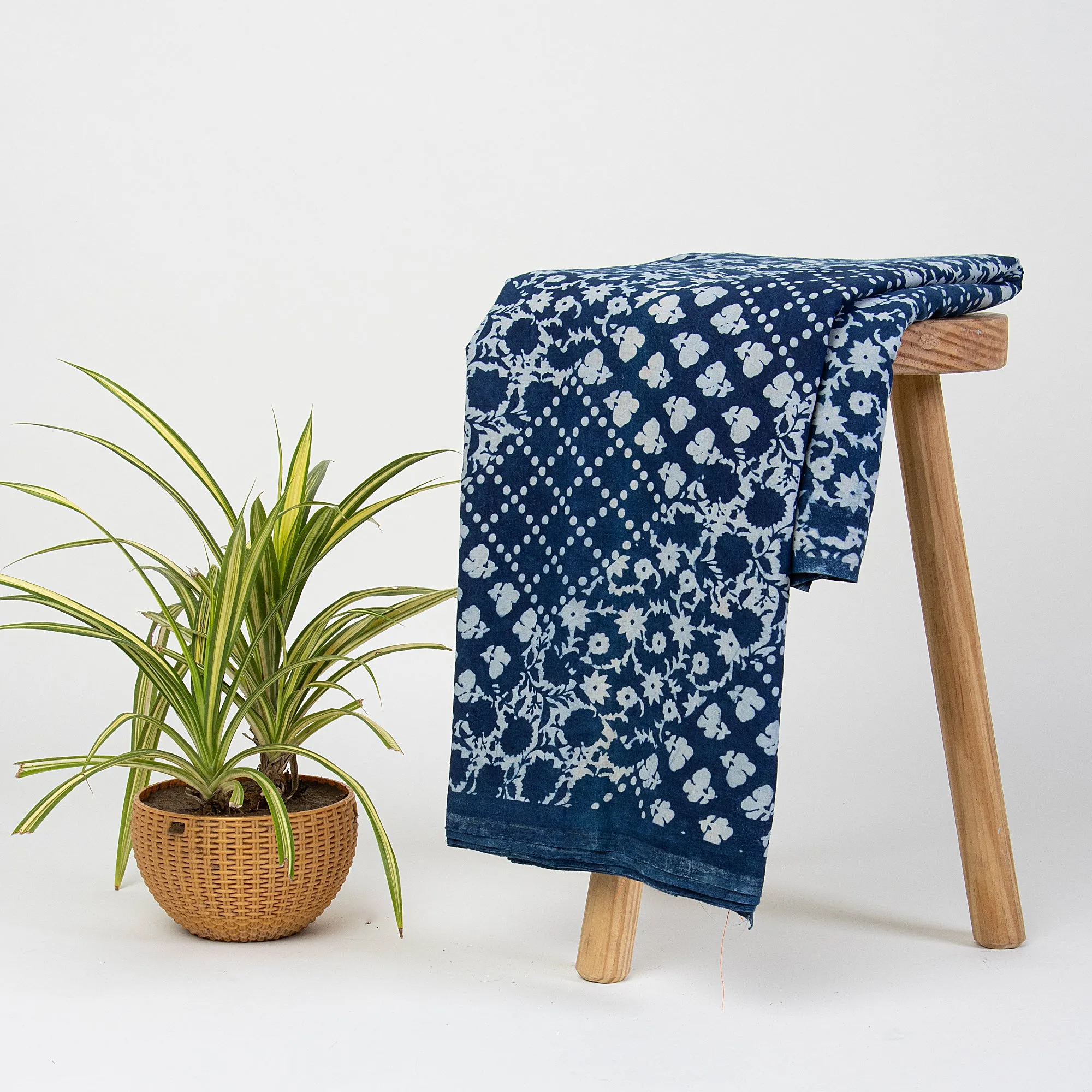 Hand Block Print Soft Cotton Indigo Blue Dye Fabric