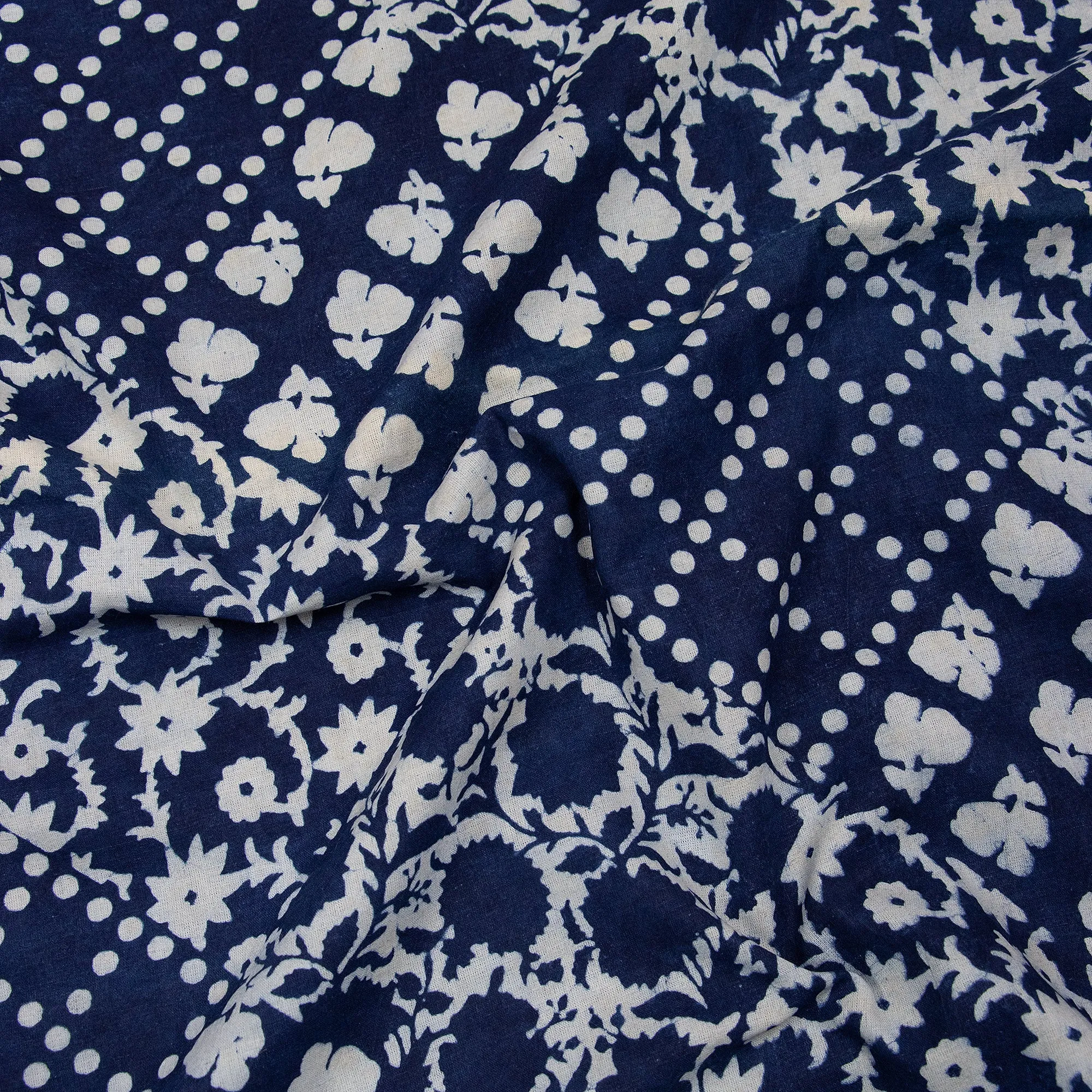 Hand Block Print Soft Cotton Indigo Blue Dye Fabric