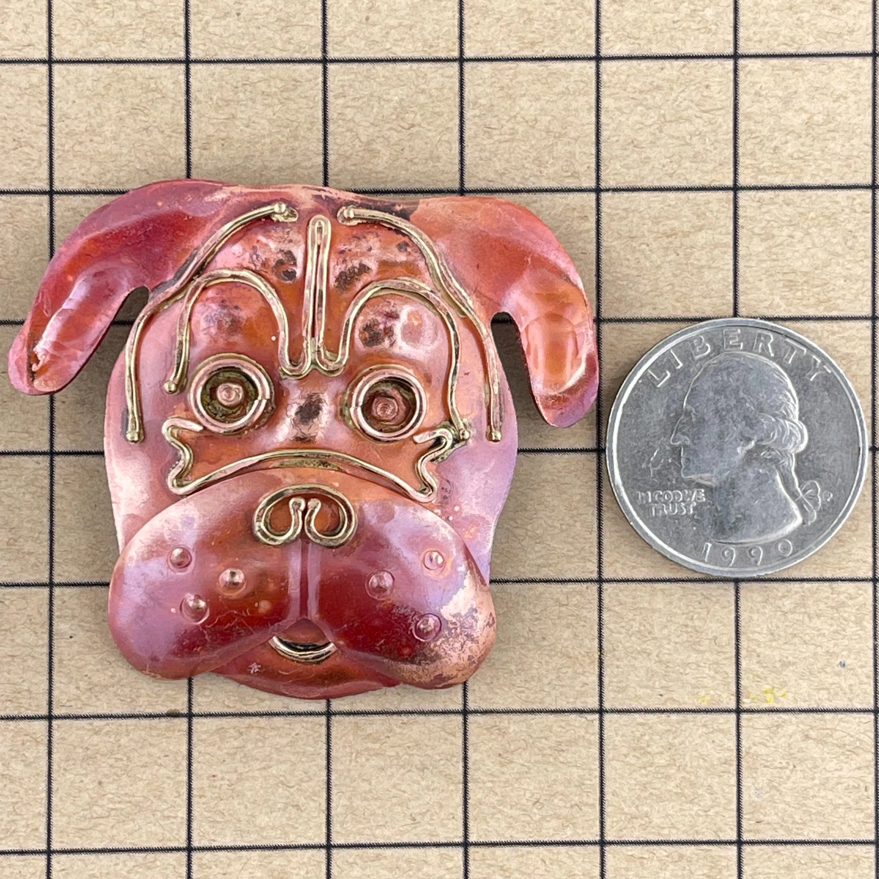 Handcrafted Copper and Brass Short-Snouted Dog Pendant