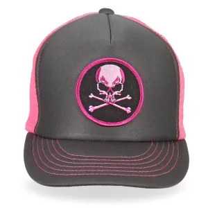 Hot Leathers GSH1011 Skull and Crossbones Grey and Pink Trucker Hat