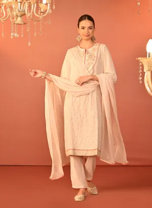 Jasleen Baby Pink Georgette Jacquard Embroidered Kurta Set for Women