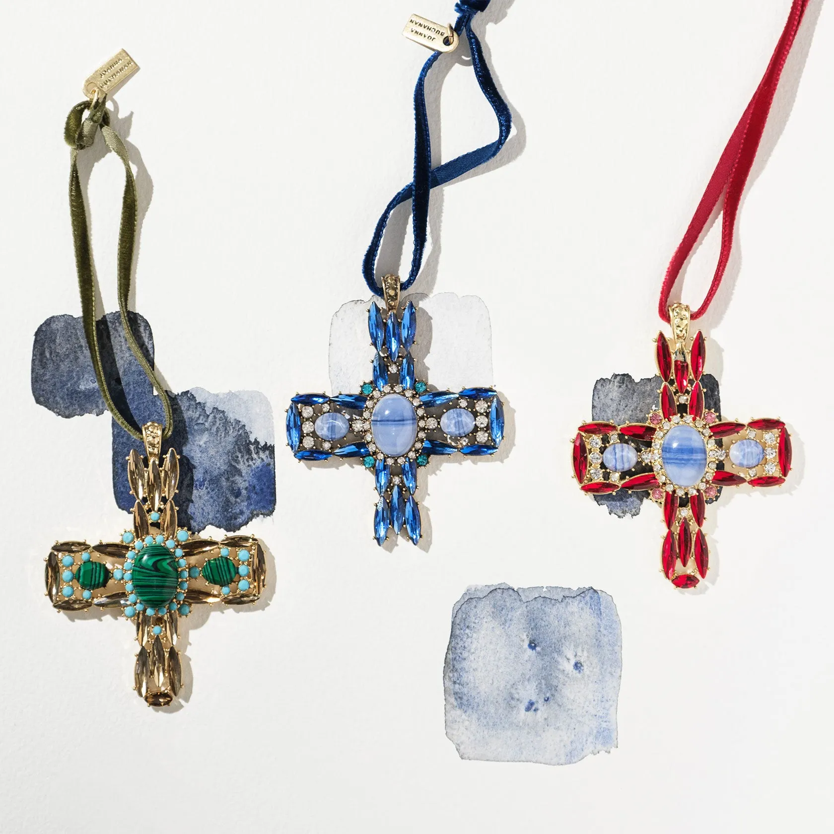 Jeweled cross hanging ornament set