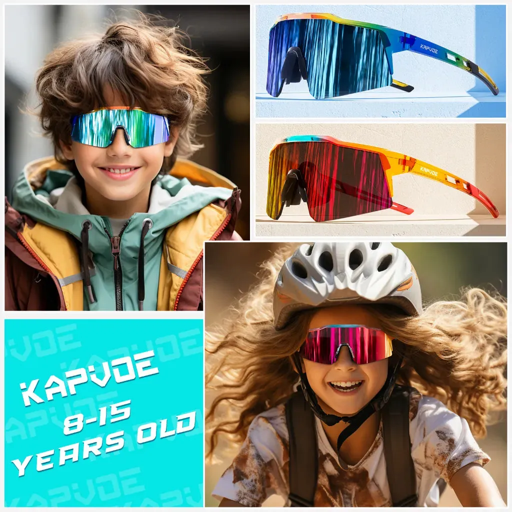 Kapvoe Child Photochromic Sports Sunglasses Cycling Glasses Kids UV400 Boys Bike Skating for Girls Outdoor Bicycle Protectionon