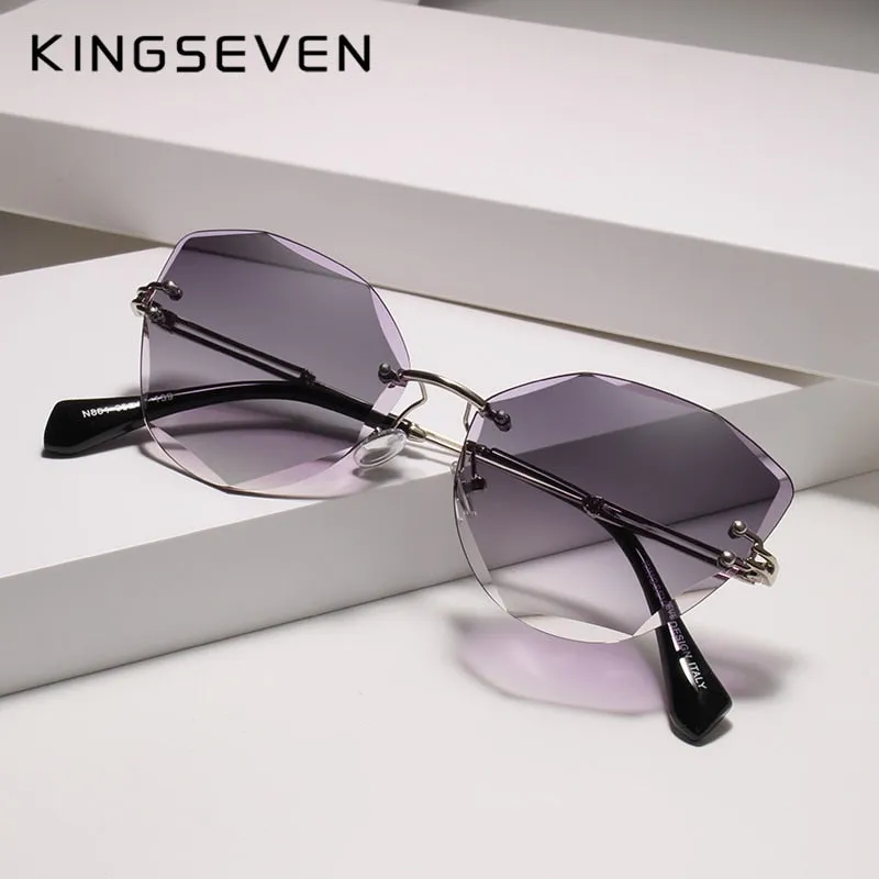 Kingseven Rimless Cat Eye Sunglasses Women Gradient N801