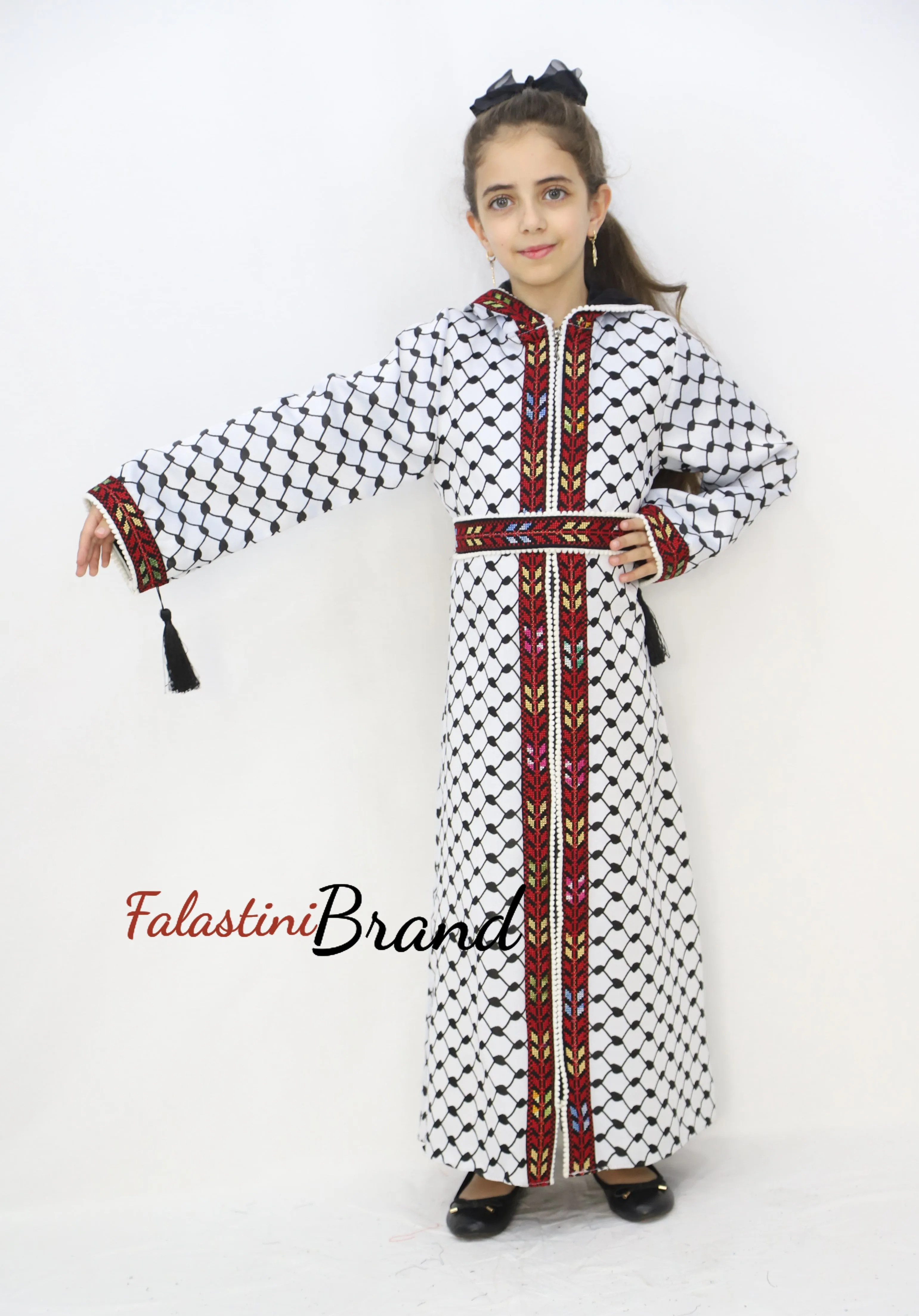 Little Girl Moroccan Style Kufeye Palestinian White  Dress