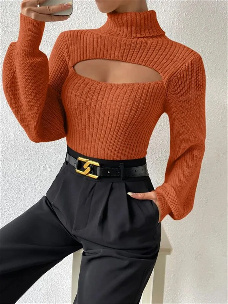 Loose High Collar Hollow Sweater