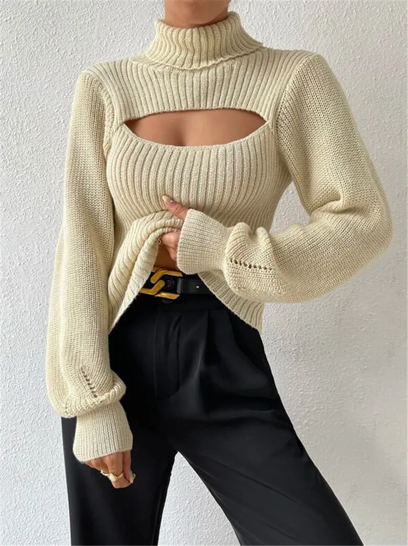 Loose High Collar Hollow Sweater