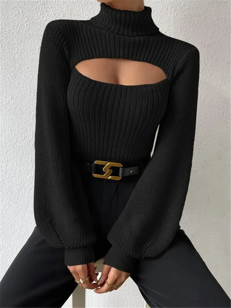 Loose High Collar Hollow Sweater