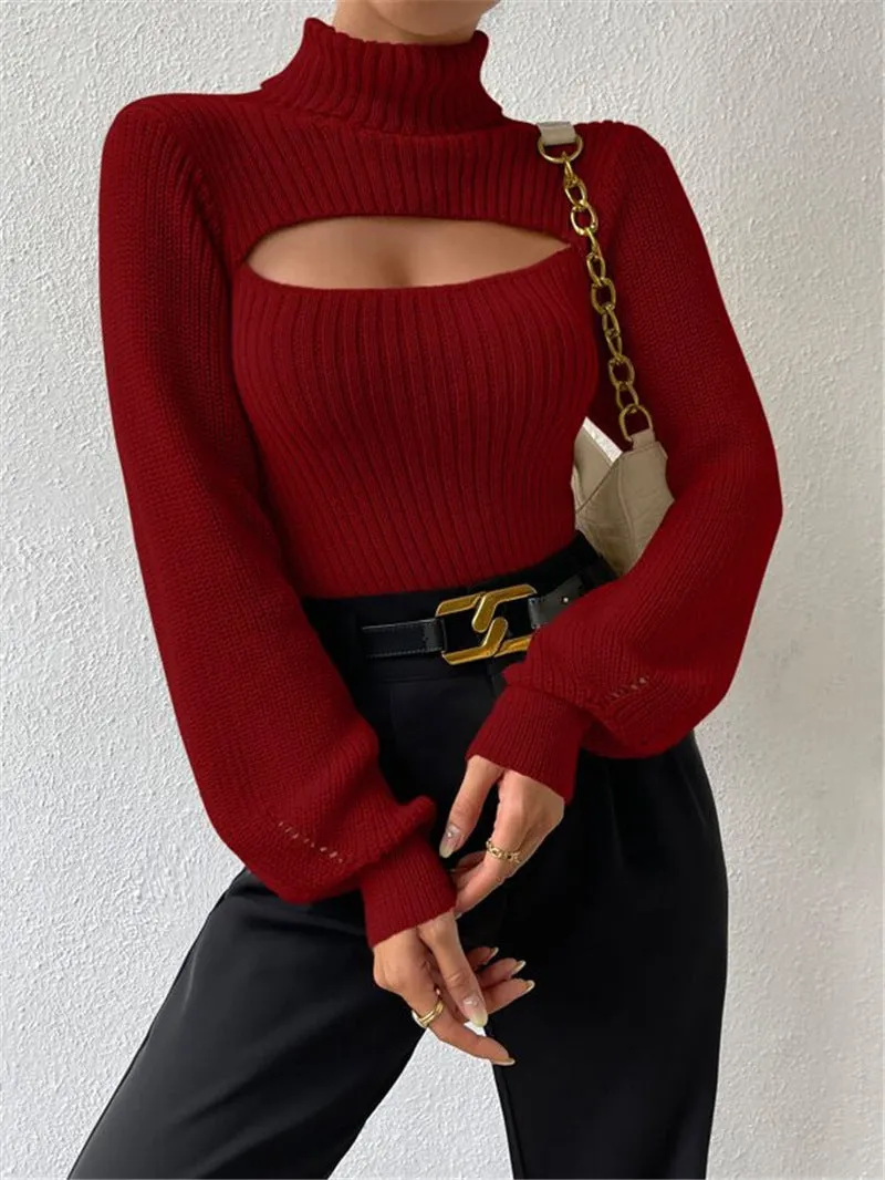 Loose High Collar Hollow Sweater