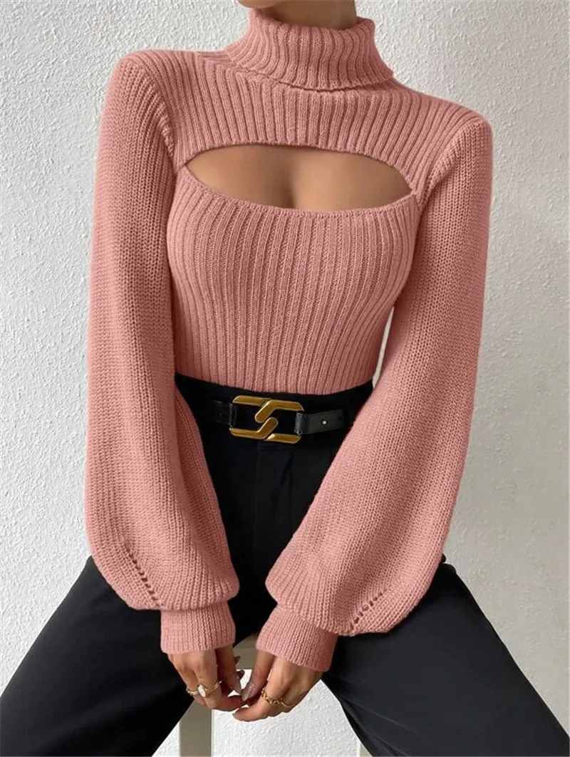 Loose High Collar Hollow Sweater