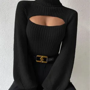 Loose High Collar Hollow Sweater