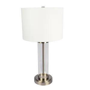 Luna Brushed Nickel Table Lamp with On/Off Switch Clear Glass Body  Metal Base