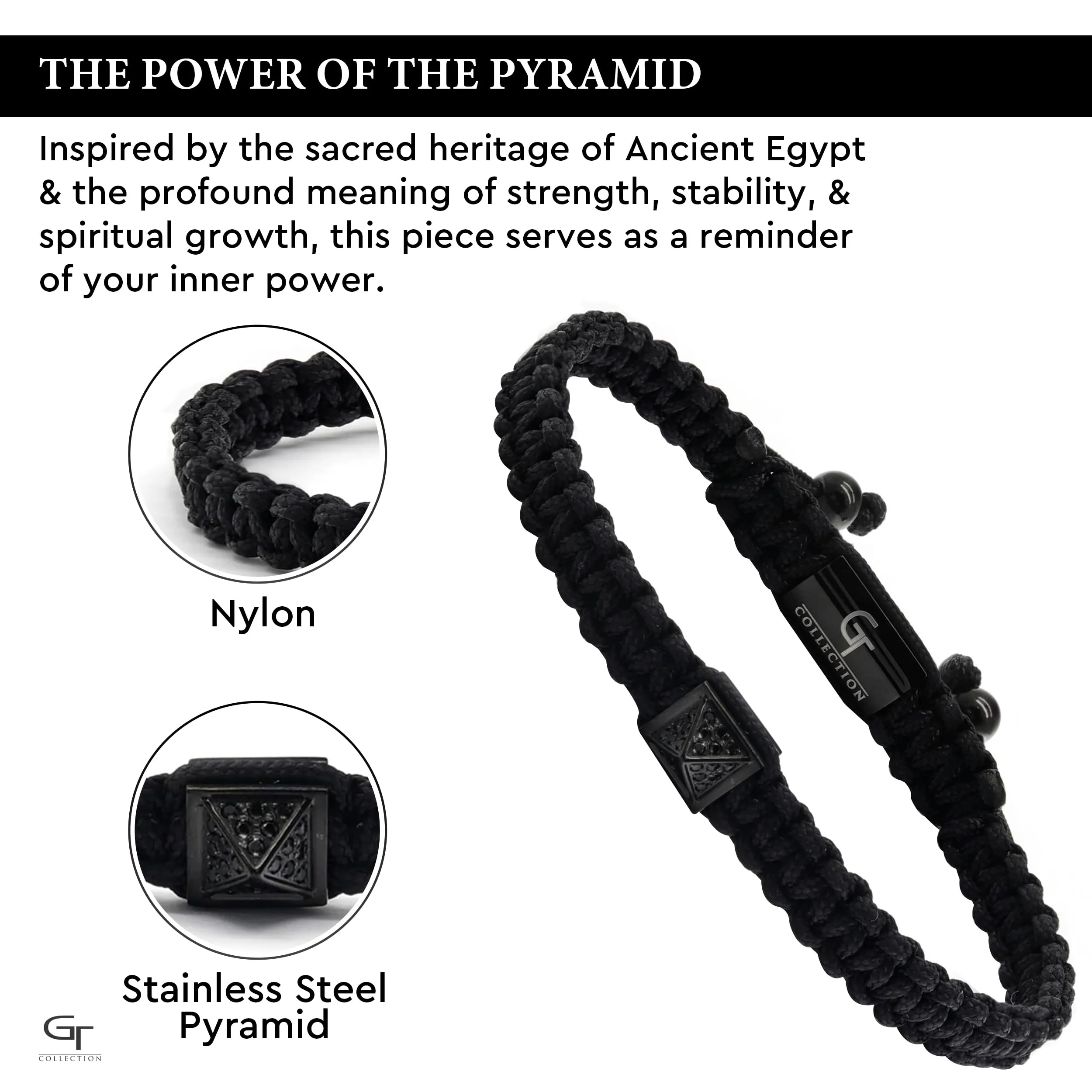 Men's Black Pyramid Bracelet with Zircon