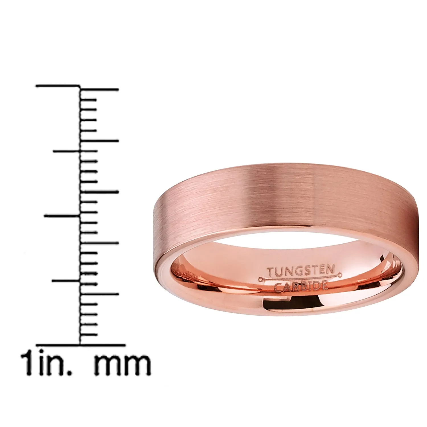 Men's Classic Flat Brushed Tungsten Carbide Wedding Band Rose GoldTone, Comfort Fit 6mm