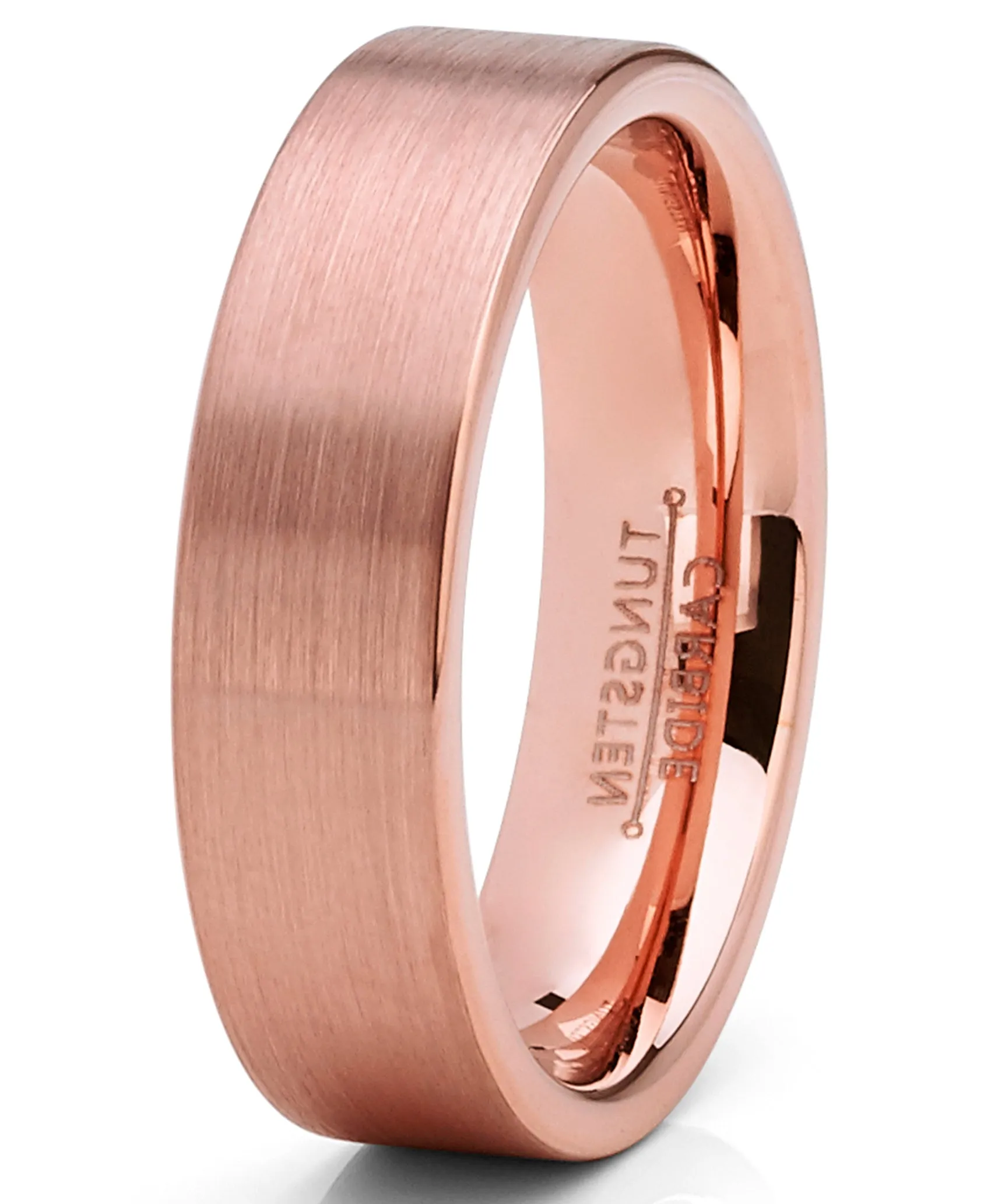 Men's Classic Flat Brushed Tungsten Carbide Wedding Band Rose GoldTone, Comfort Fit 6mm