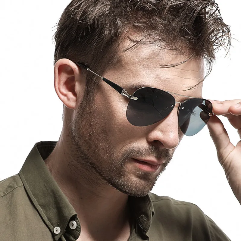 Men's Polarized Rimless Aviator Pilot Sunglasses