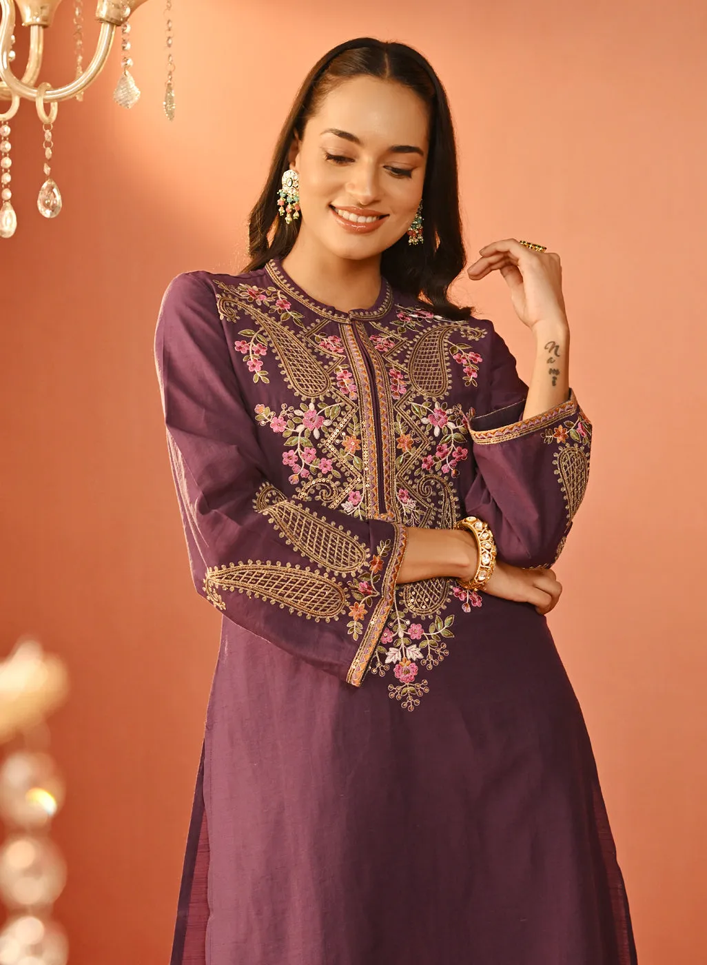 Mohiba Deep Purple Embroidered Co-ord Set for Women