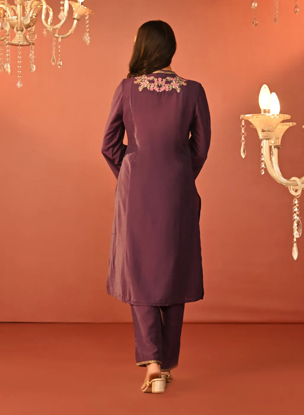 Mohiba Deep Purple Embroidered Co-ord Set for Women