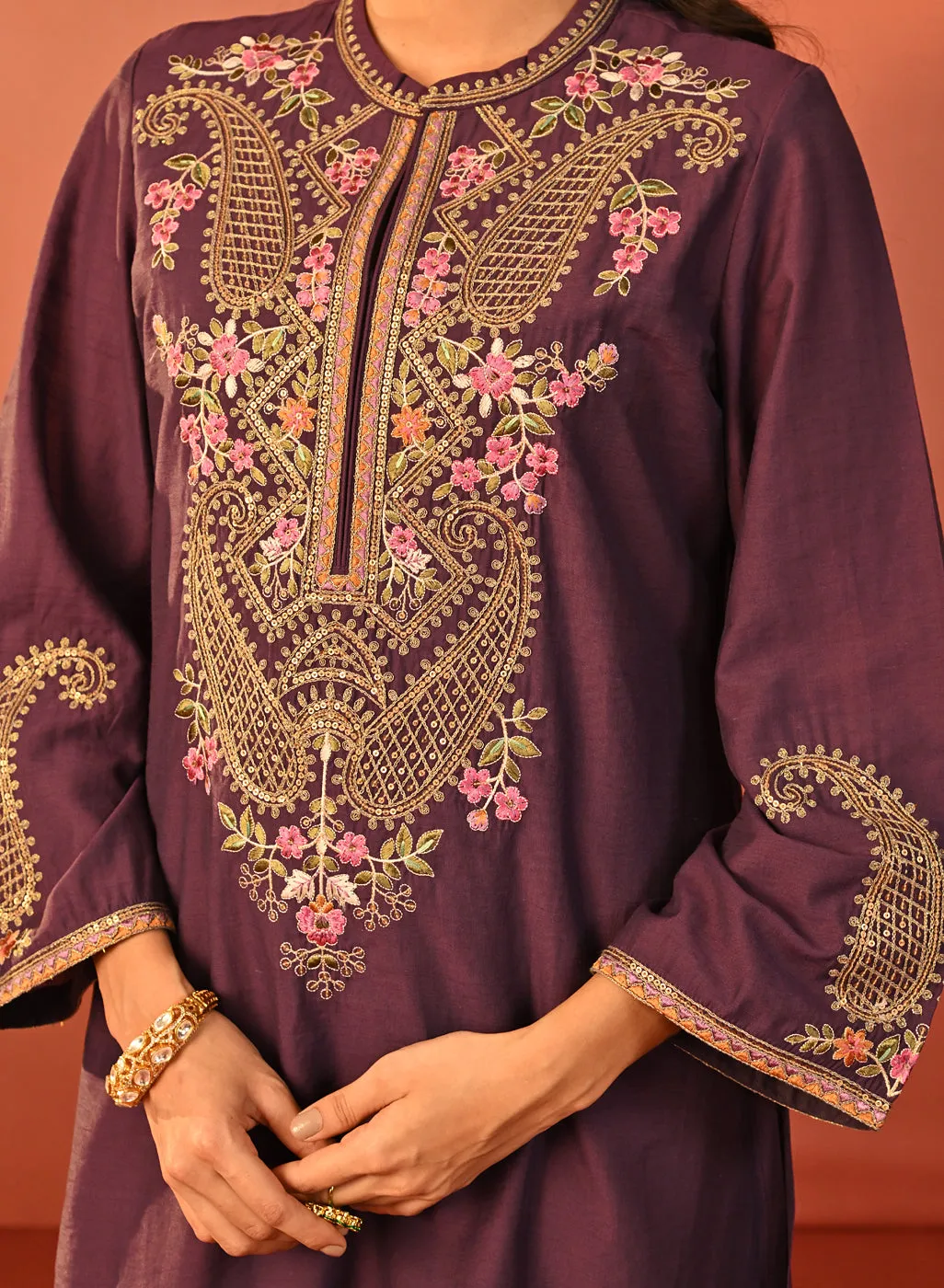 Mohiba Deep Purple Embroidered Co-ord Set for Women