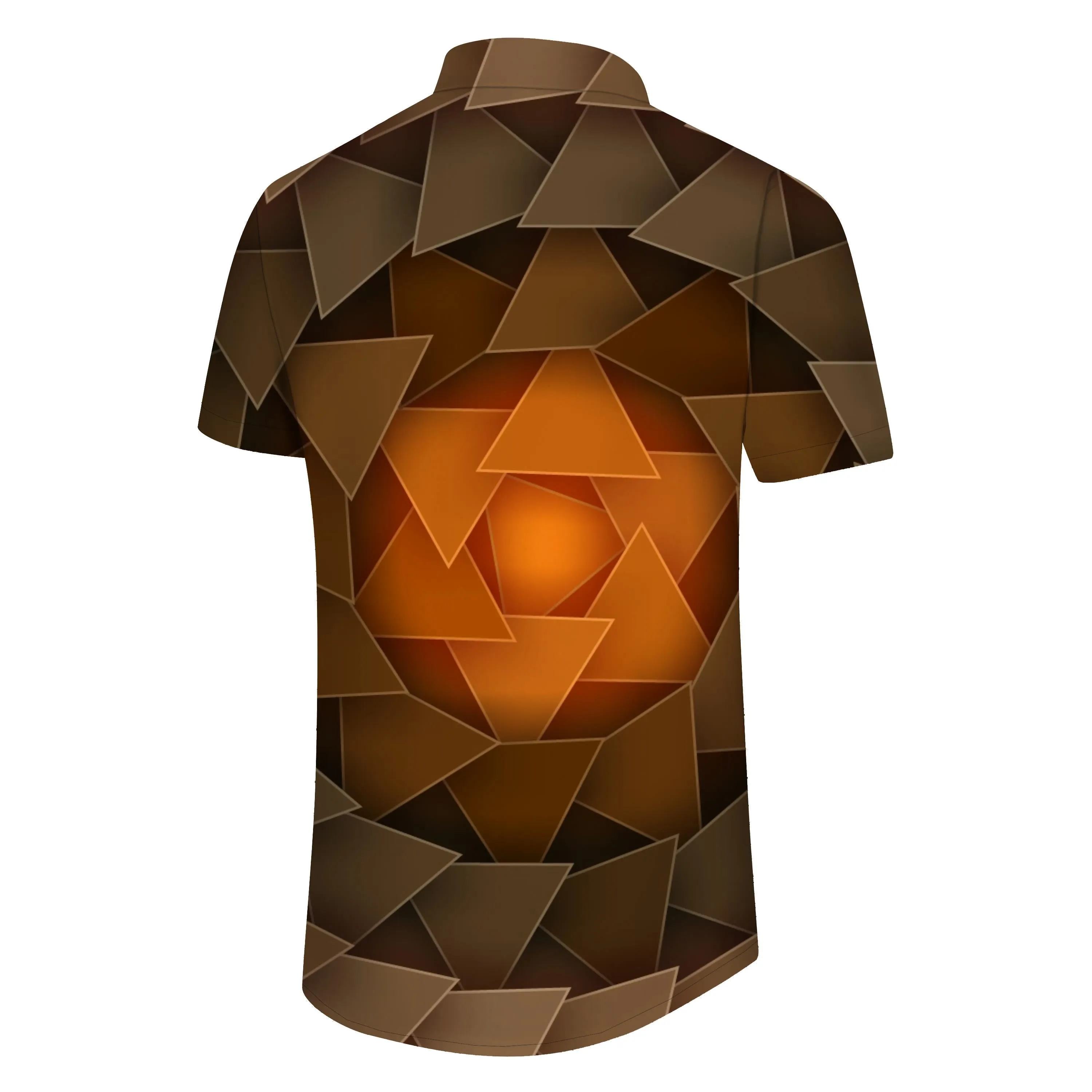 Multi Triangle Lapel Brown Abstract Geometric Hawaiian Button Street Everyday Mens Printed Beachwear Short Sleeve Shirt 3d Digital Printing Pattern