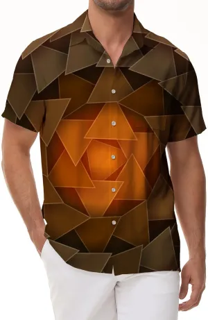 Multi Triangle Lapel Brown Abstract Geometric Hawaiian Button Street Everyday Mens Printed Beachwear Short Sleeve Shirt 3d Digital Printing Pattern