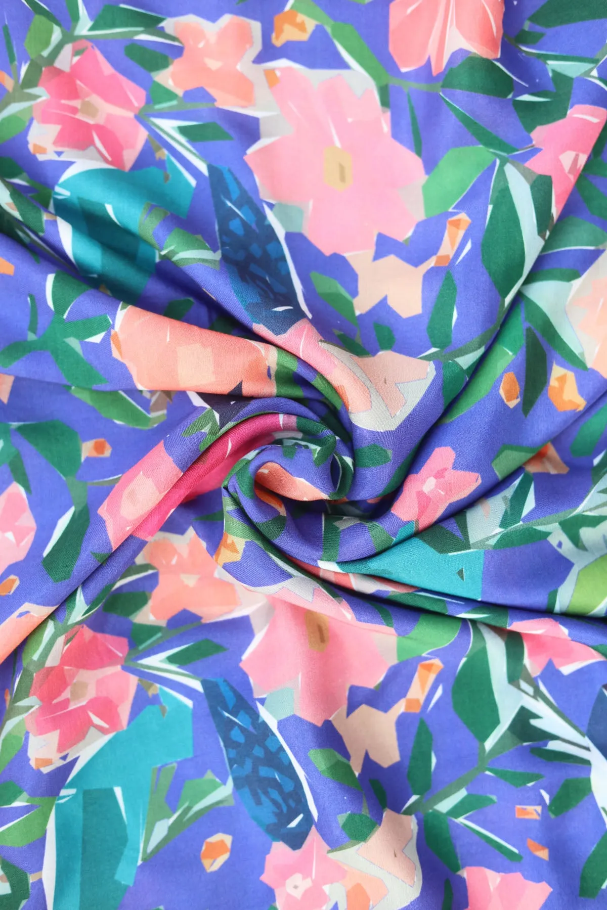 Multicolored Abstract Floral Printed Natural Muslin Silk Fabric