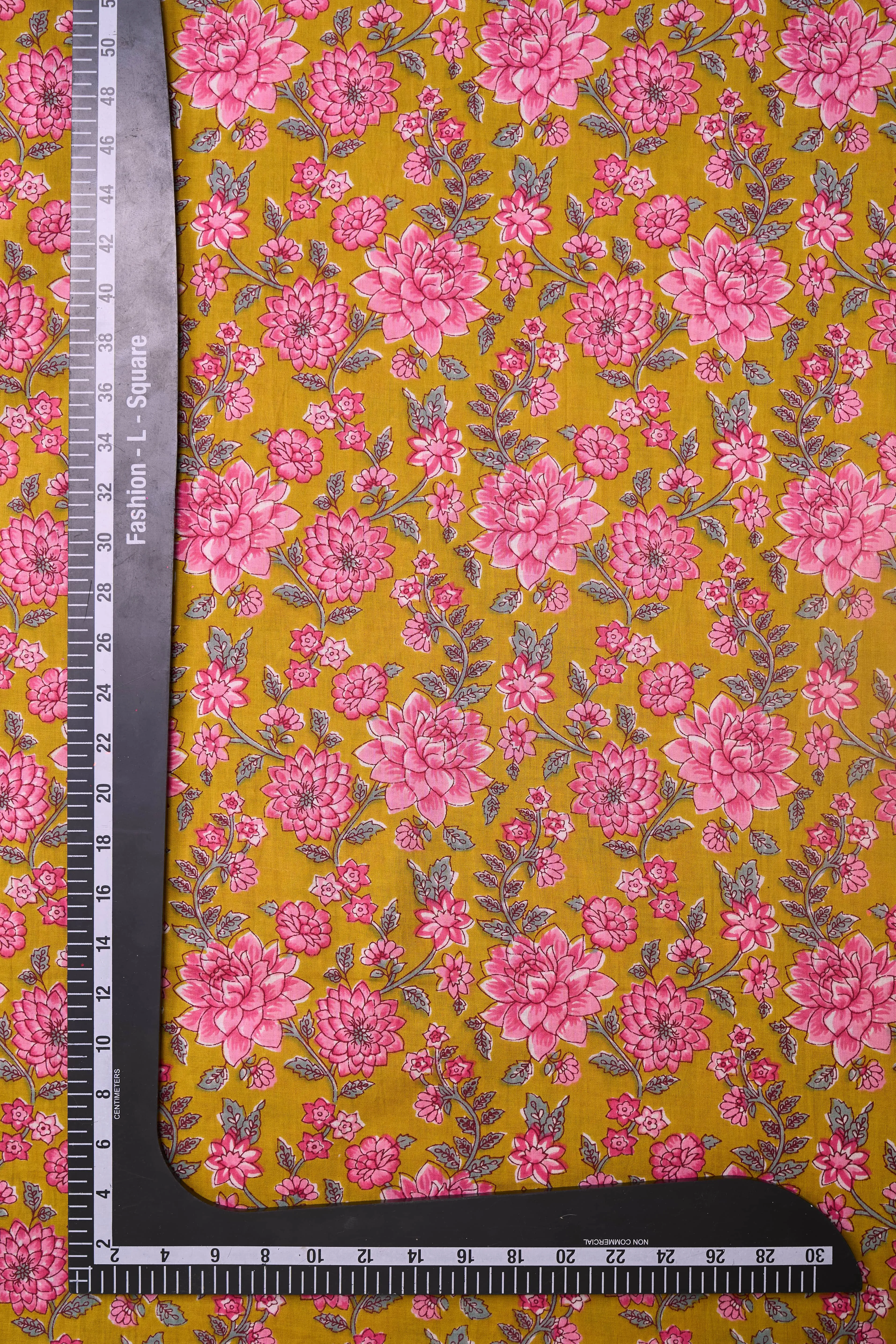 Mustard Pink Floral Pattern Printed Summer Pure Cotton Fabric