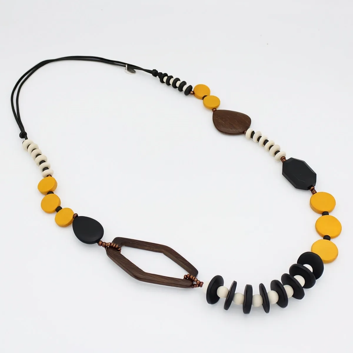 Mustard Wood Bead Gabby Necklace