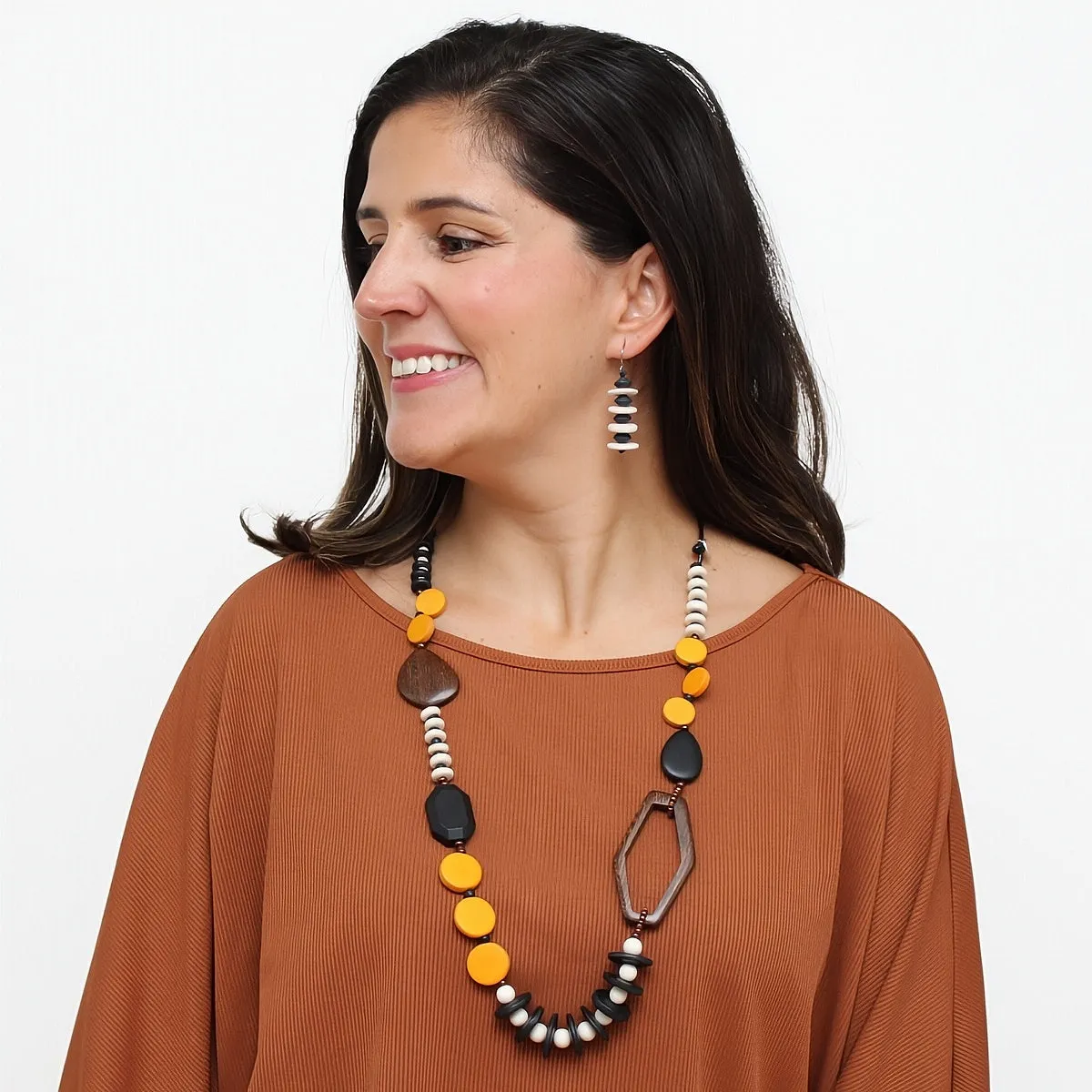 Mustard Wood Bead Gabby Necklace