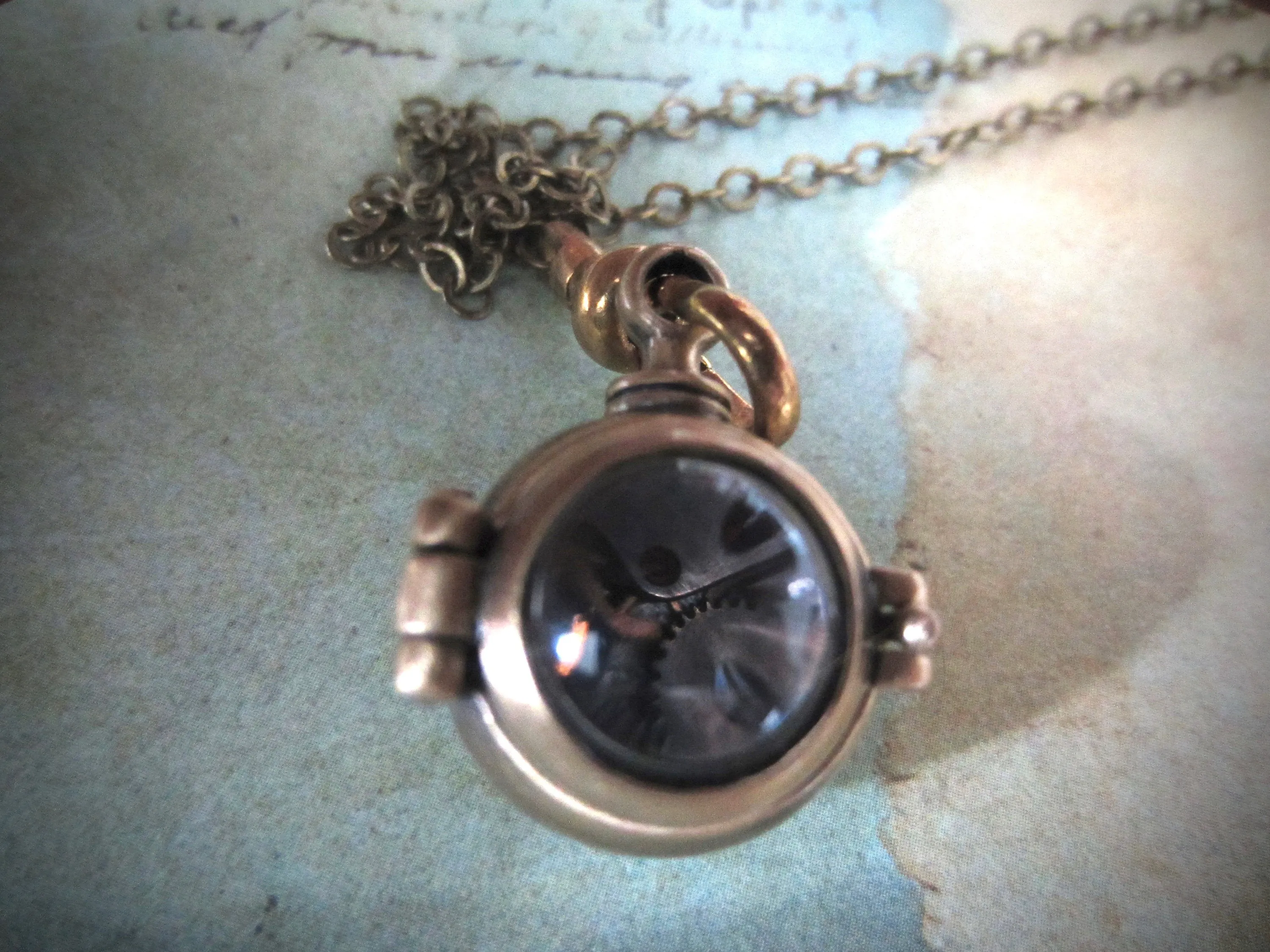 Nautical necklace watch movement - Steampunk Necklace - Diving Helmet with Vintage watch movement - antique bronze pendant - gift for her