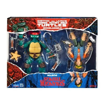 New - Stranger Things TMNT Crossover Mikey Dustin Action Figures 2pk 20 Articulation