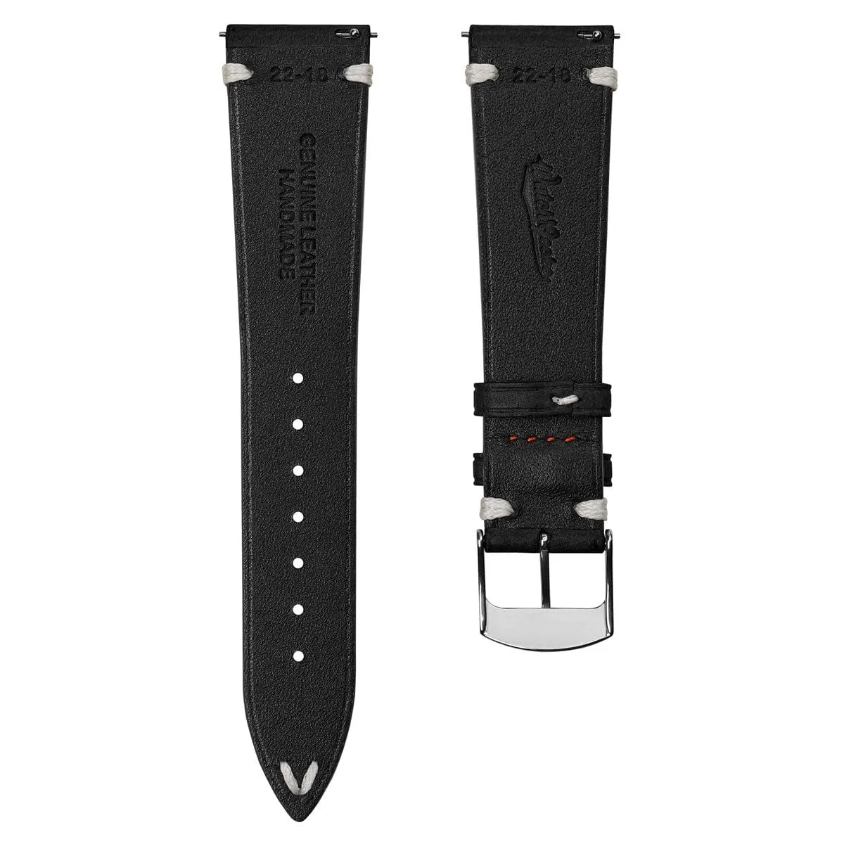 Overton Badalassi Carlo Minerva Box Leather V-Stitch Watch Strap - Black