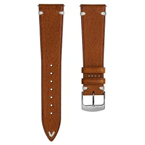 Overton Badalassi Carlo Minerva Box Leather V-Stitch Watch Strap - Coral