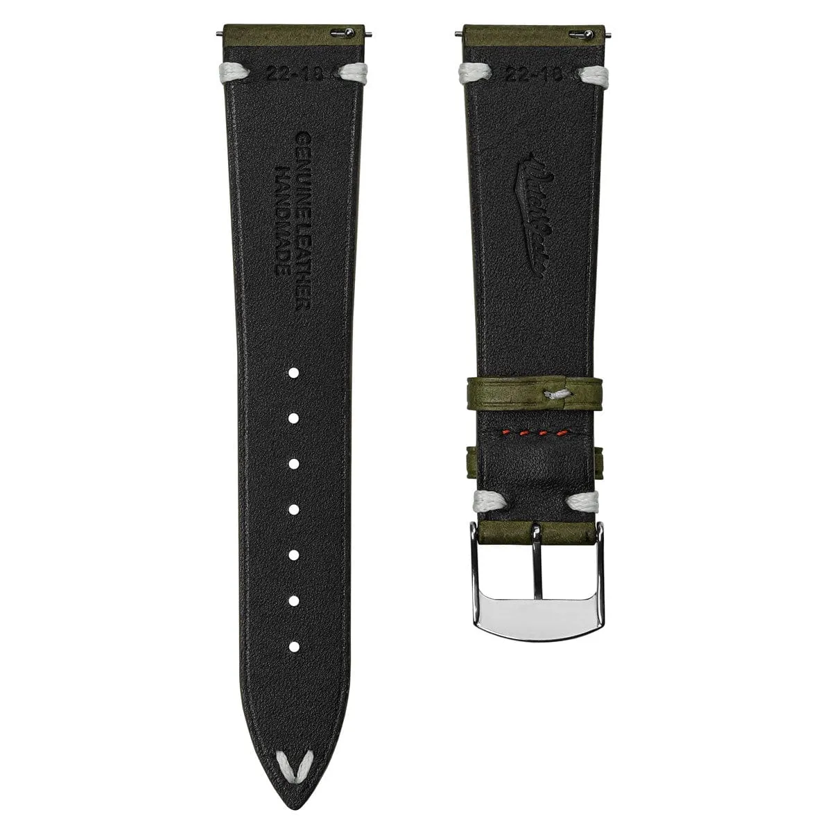 Overton Badalassi Carlo Minerva Box Leather V-Stitch Watch Strap - Olive Green